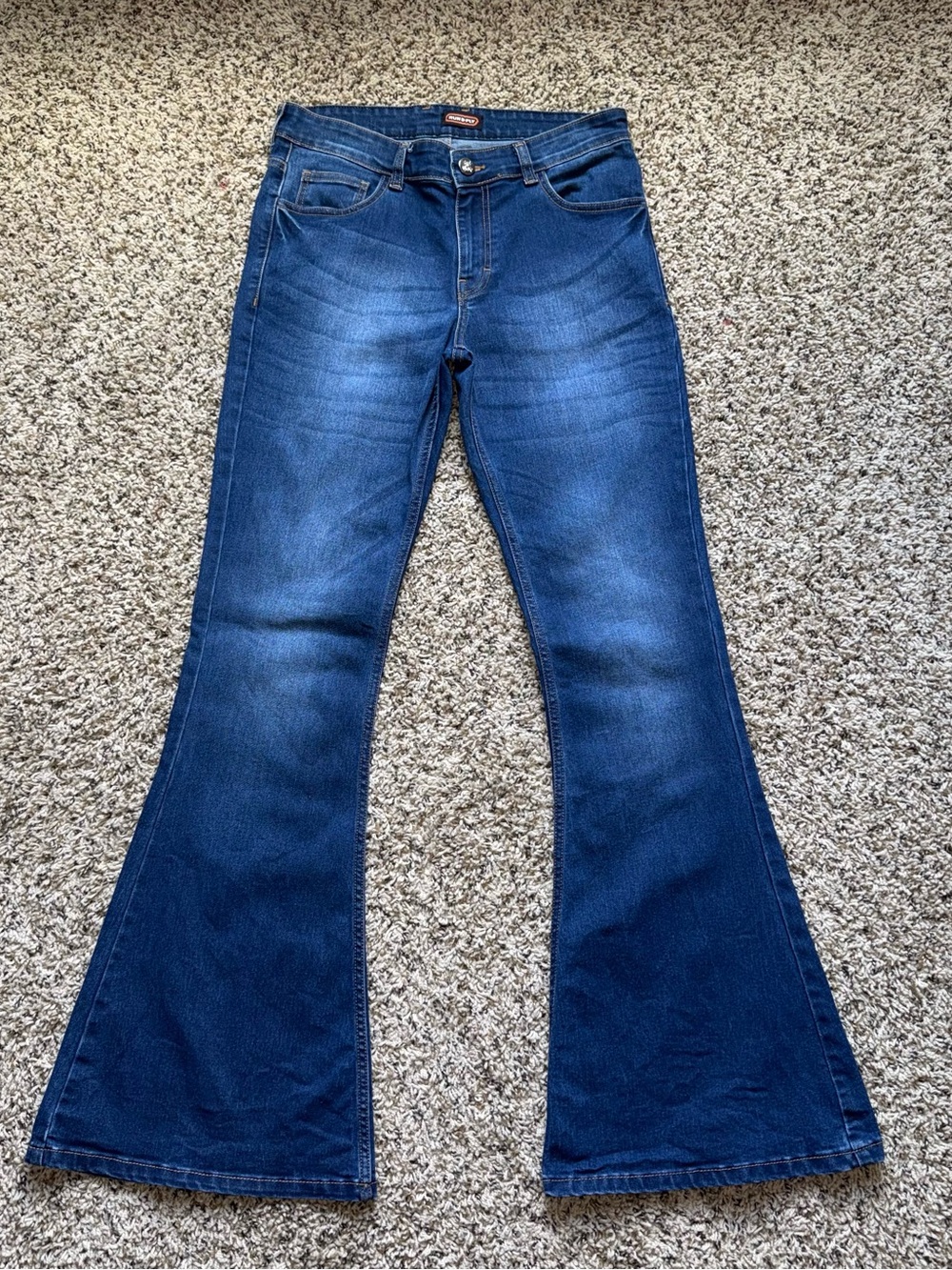 Run & Fly 32L Blue Stonewash Rock N Roll Bell Bottom Flare Stretch Jeans 32